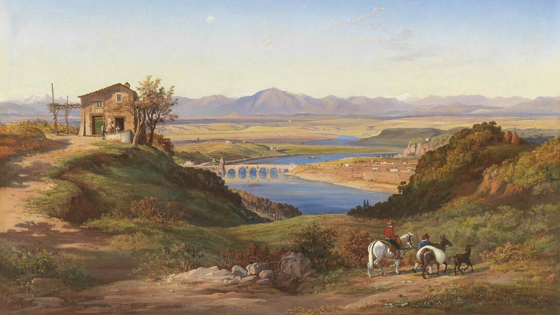 Arthur John Srutt. Veduta della valle del Tevere da Monte Mario con il ponte Milvio, 1860