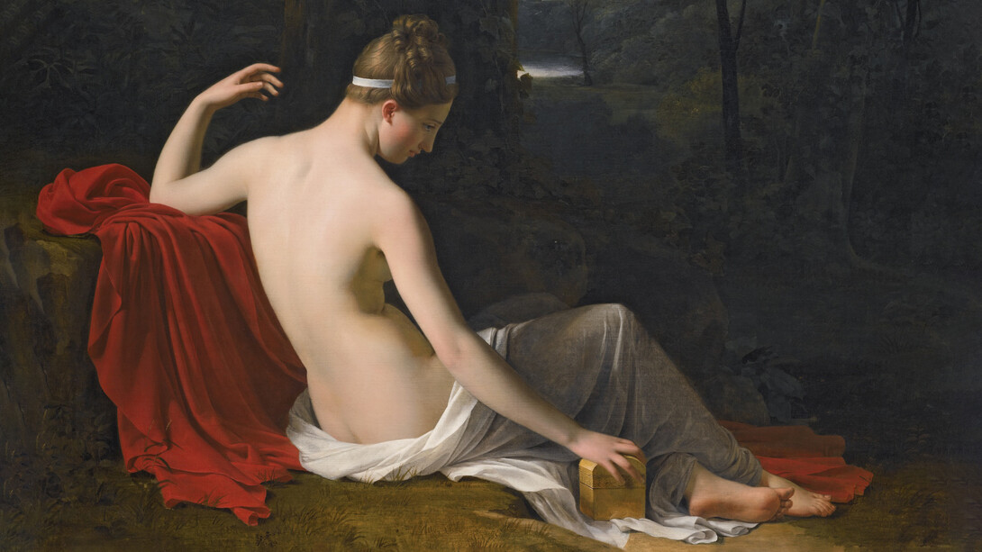 Louis Hersent; Pandora recostada en un paisaje boscoso (detalle)