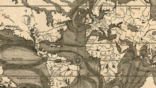 Early Ocean Currents, Eberhard Werner Happel, Die Ebbe und Fluth auff einer Flachen Landt-Karten fürgestelt. Ulm, 1685
