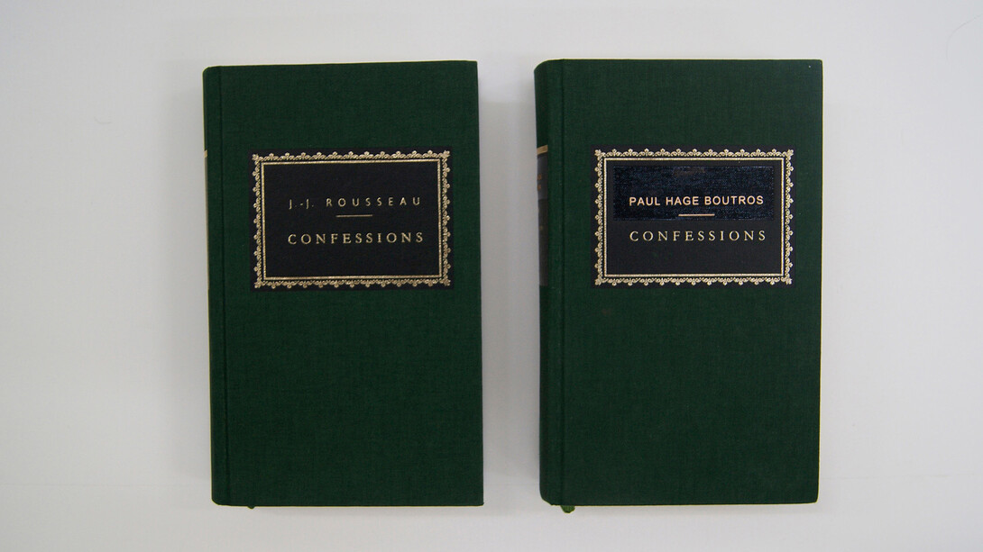 Paul Hage Boutros, Confessions, 2014, calligraphie noire, impression chaleur, 21 x 13 x 5 cm, courtesy the artist & galerie anne barrault