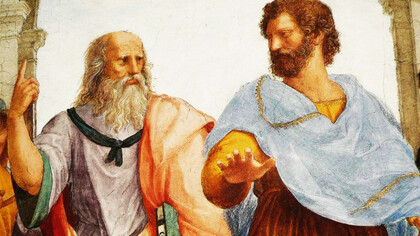 Detalle de Platón y Aristóteles en 'La escuela de Atenas' (1509-1511) de Rafael Sanzio