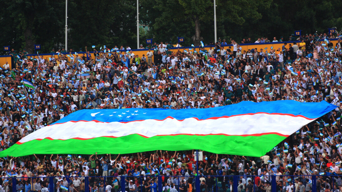Supporters of the Uzbekistan national football team during a 2010 FIFA World Cup Asian qualification match against Japan at Pakhtakor Stadium in Tashkent