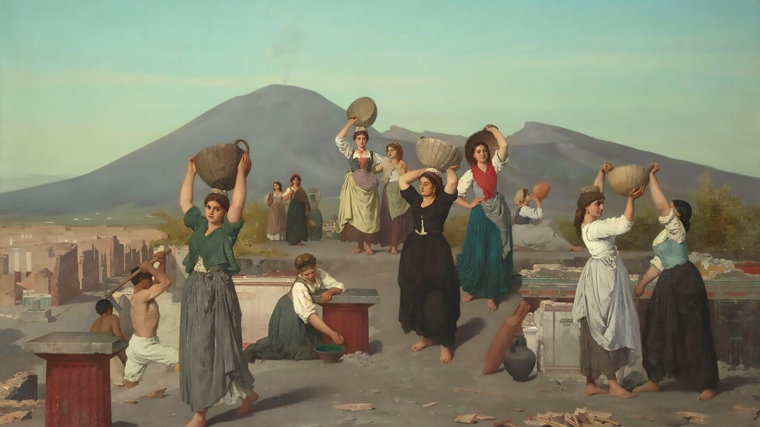 Excavations at Pompeii, painted by French artist Édouard Sain (1830–1910), depicting archaeological activity in the ancient Roman city