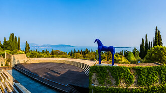 The Amphitheatre in the garden of Vittoriale degli italiani, located in Gardone Riviera at Lake Garda, Italy