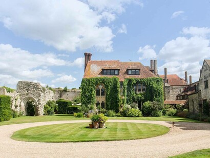 A view of the courtyards at Amberley Castle located in West Sussex, UK