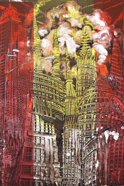 Mear One, “Rust & Glory” 2009, Oil Based Ink on Arches Rives Paper, Monotype, 30″ x 44″