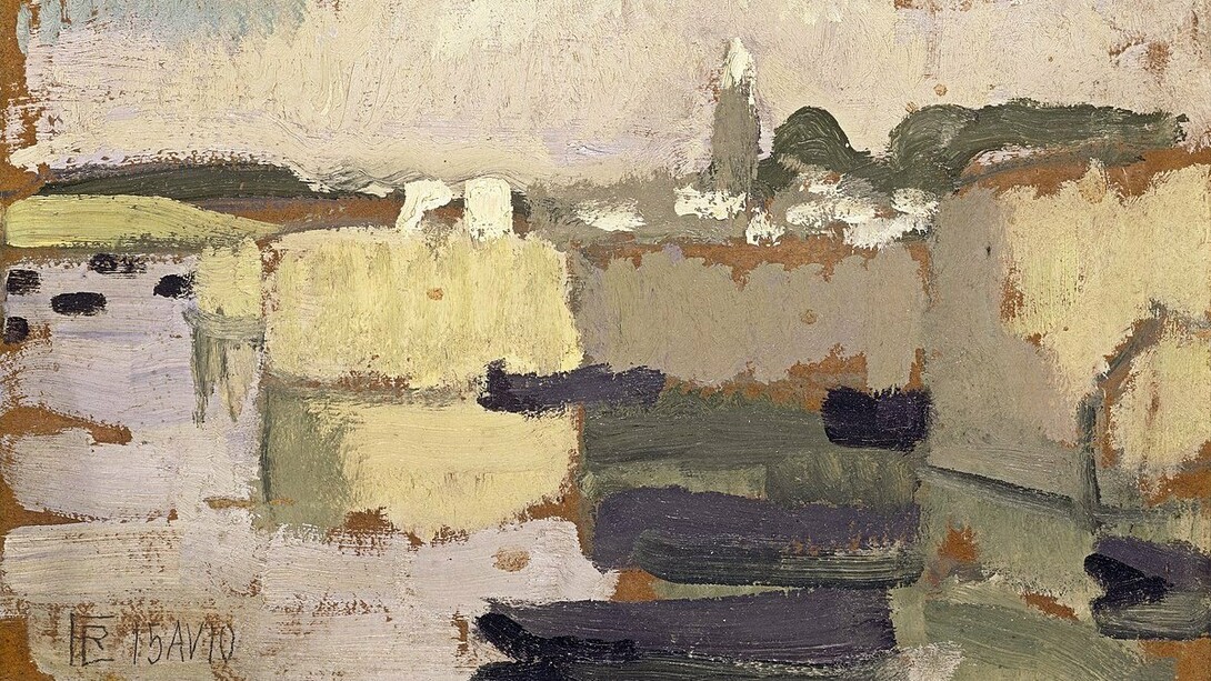 "Village au bord de l'eau", Roger de La Fresnaye, pittura a olio, 1910