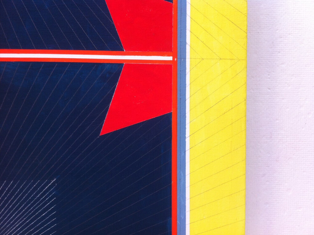 Mary Judge, Ariadne's Blues, (detail) 2014, flashe, graphite, white charcoal pencil on linen mounted on board, 48 x 48 inches