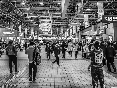 Explore the dynamics of society in a bustling subway scene, showcasing the essence of crowded city life and the diverse interactions that unfold within this underground environment