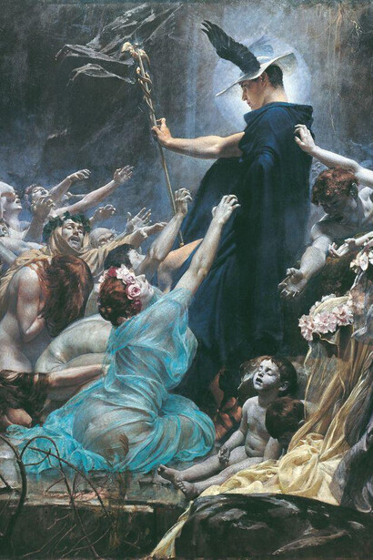 Adolf Hirémy-Hirschl, Almas en la orilla del Aqueronte (1898, detalle)