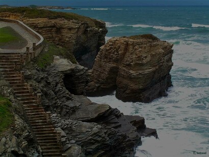 An aerial view of La Playa de las Catedrales in A Coruña, Spain