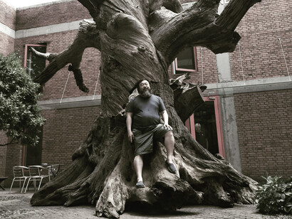 Ai Weiwei standing on Tree, 2015