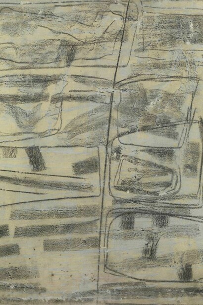 Herbert Zangs, Charcoal-Paintings, 1958, Paint and charcoal on fabric, 55 ⅞ x 44 ⅛ inches (142 x 112 cm), Signed and dated lower right