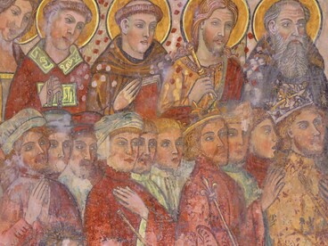 Chiesa dell'Annunziata, particolare dell'affresco raffigurante il Giudizio Universale dipinto in controfacciata. Sant'Agata de' Goti, Italia. Foto di Gianfranco Vitolo