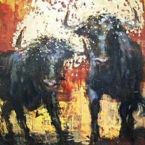 Joseph Adolphe, Fratres No. 4, 2014, Oil & Gold Leaf on Canvas, 62" x 76½"