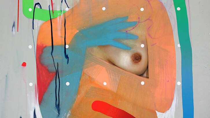 Erik Jones, Snake, 24x36 inch 61x91cm. Watercolor, colored pencil, water-soluble wax pastel, acrylic on Rives bfk paper mounted to panel