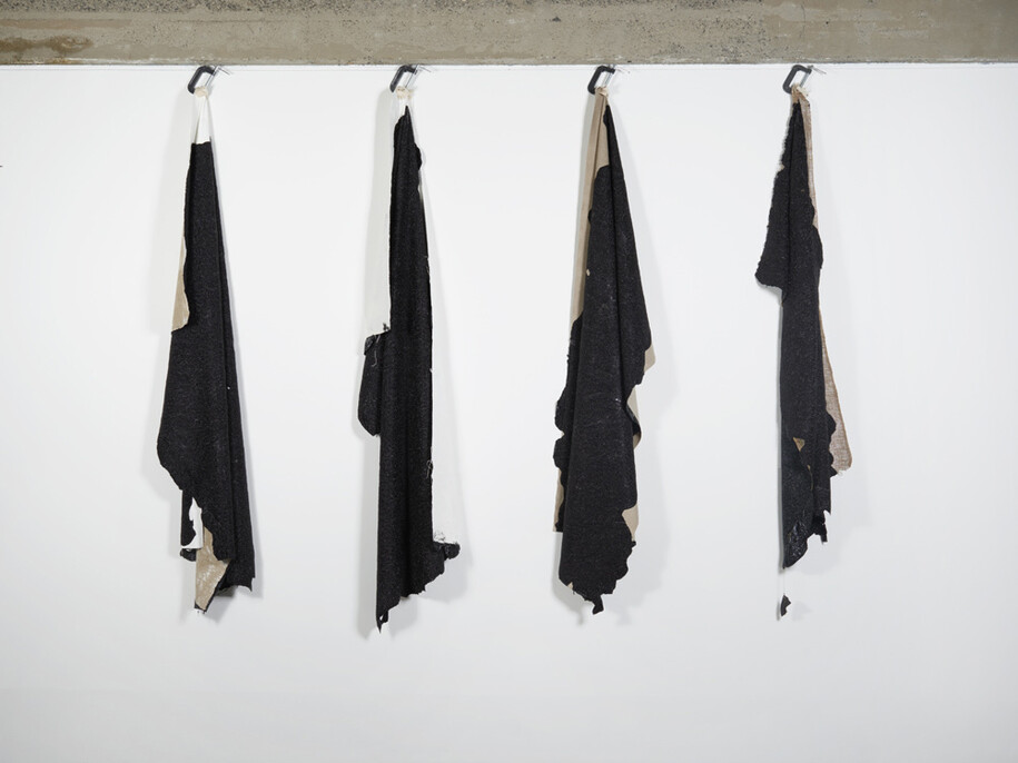 Analia Saban, Paint Rags (Primed Linen Canvas), 2015, ink on canvas, 102 x 18 x 11 inches; 259.1 x 45.7 x 27.9 cm (installed)