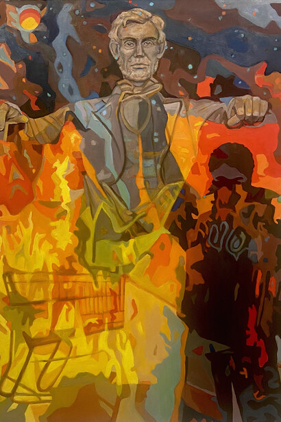 Grace Graupe-Pillard, Lincoln and protestor (detail), 2026. Courtesy of Hal Bromm Gallery