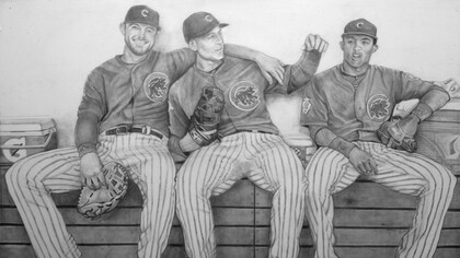 Cubs World Series Bench, courtesy of Margie Lawrence Fine Art