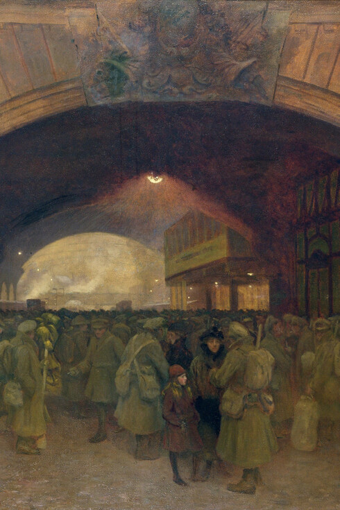 Victoria Station Troops Leaving for the Front during World War I, Attributed to Walter Bayes 1869-1956