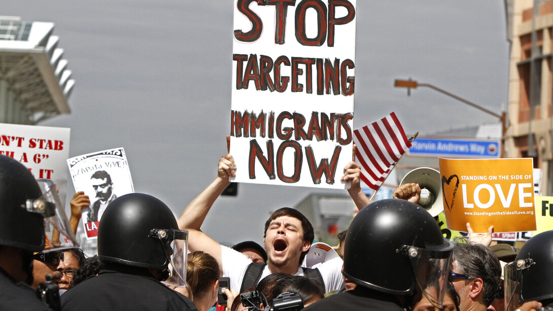 Protesting Arizona's hard-line stance against illegal immigrants in Phoenix, 2010. (Don Bartletti/LA Times/MCT)