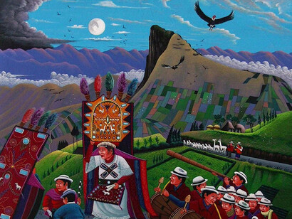 Tigua, Arte desde el centro del Mundo, El Inti Raymi (detalle), Alfonso Toaquiza, 2008.