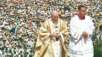 El Papa Juan Pablo II durante su primera visita a Venezuela, enero de 1985