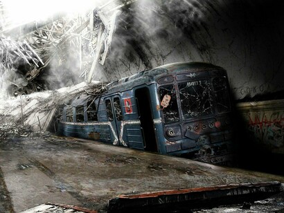 Un antiguo tren en un lugar arrasado por la contaminación