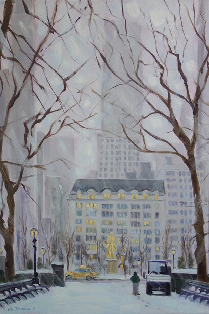 Ellen Bradshaw, Snowfall over Grand Army Plaza (detail). Courtesy of Pleiades Gallery 