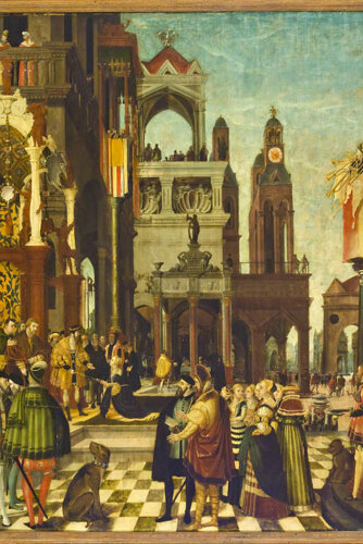 Melchior Lorch, detail,  (attributed to) - Esther and Ahasuerus, c. 1560 - Oil on panel. Collection of the Winnipeg Art Gallery. Gift of Lord and Lady Gort. G-66-85