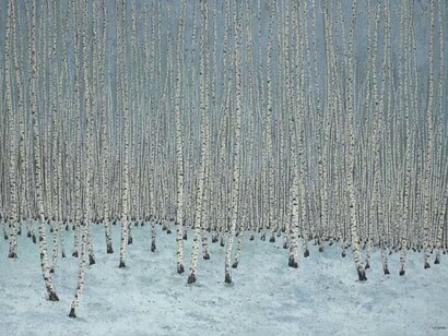 Stéphane E. Dumas, Hiver, forêt, 2014, Oil on Paper, 32" x 43"