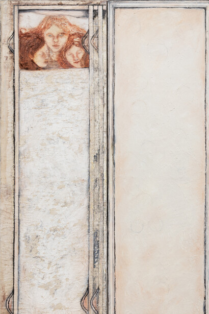 Emma 
Rose Schwartz, The missing link in modern spiritualism, painting in exhibition. Courtesy of Derosia Gallery