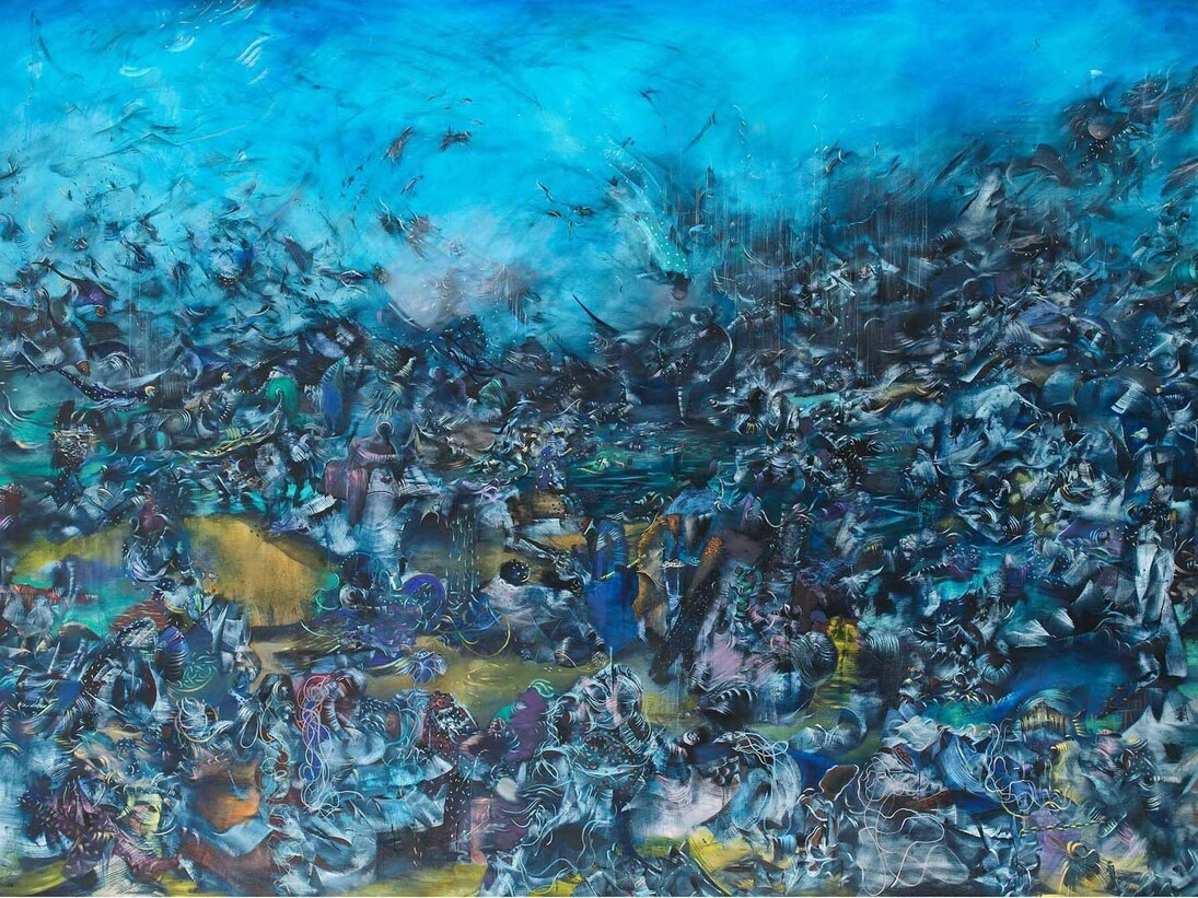 Ali Banisadr, We Haven't Landed On Earth Yet, 2012, Oil on linen, 182.9 x 274.3 cm, 72 x 108 in, Image courtesy of the artist and Blain|Southern © the artist, Photo: Jeffrey Sturges, 2014