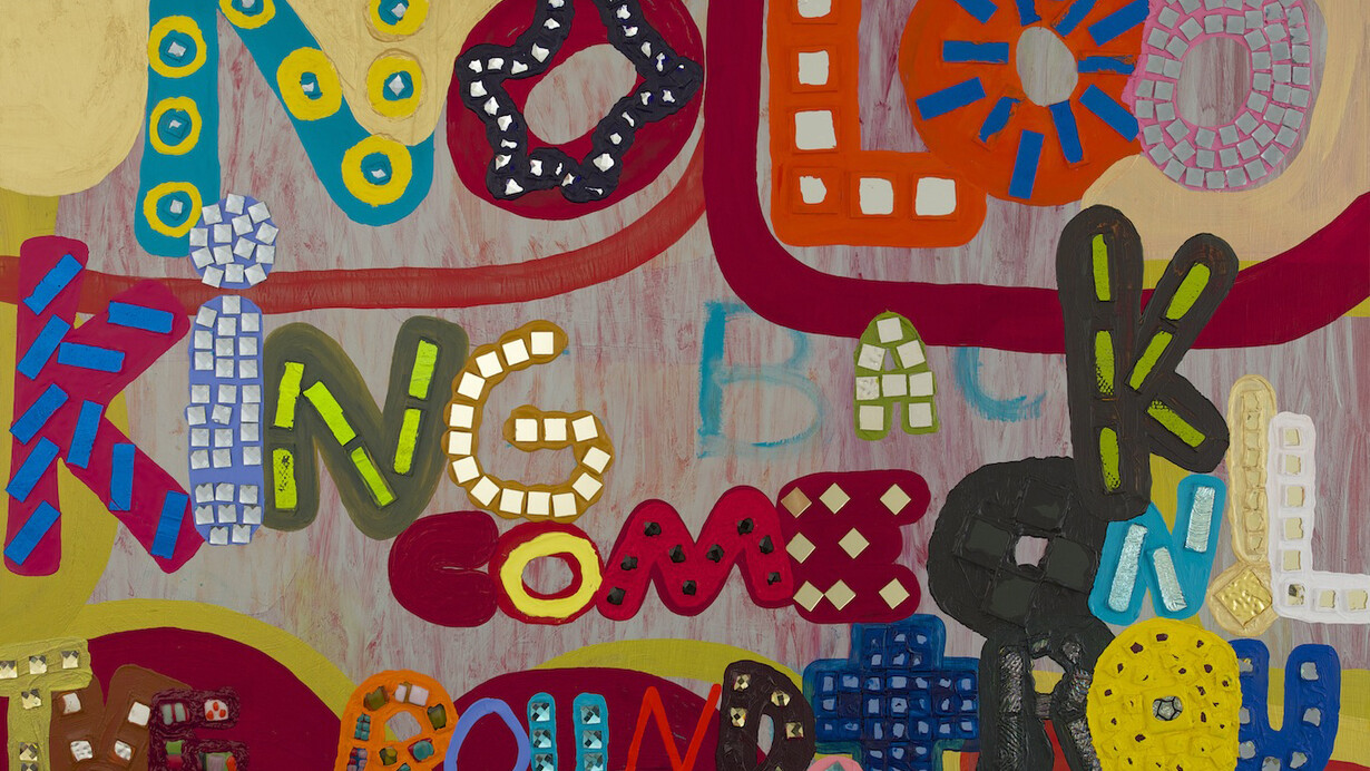 Samuel Jablon, Nowhere Bus, 2014, acrylic and glass tile on wood, 48x60. Courtesy of the artist and Freight+Volume