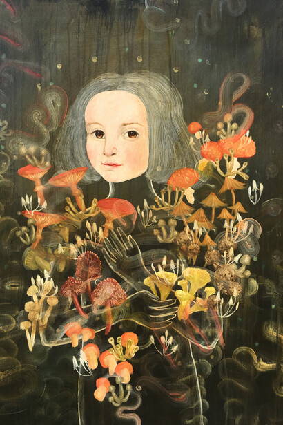 Anne Siems. Mushrooms, 2017, Acrylic on Wood Panel, 30x24