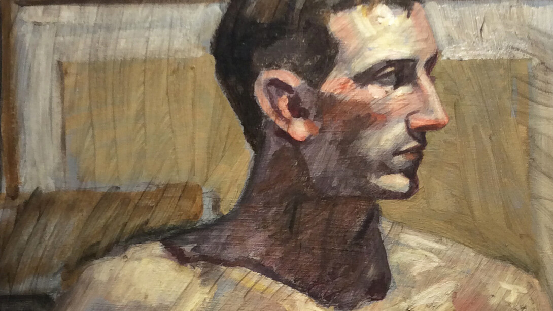 Mark Beard Shirtless Man 25 x 22 oil on canvas. Detail