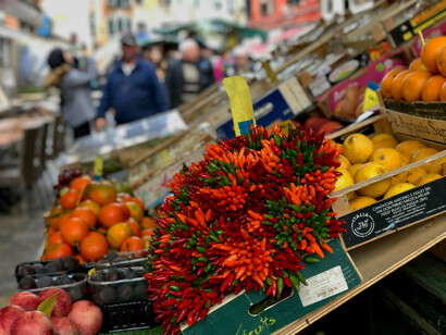 A display of assorted fruits and vegetables in Venice, Veneto, Italy