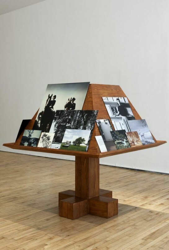No.13 shows the Facistol (pine lectern after Luis Barragán, mounted reproductions from Luis Barragán's personal archive), which is part of the two-part work Der Trog. Courtesy of Yvon Lambert, Paris and RaebervonStenglin, Zurich.