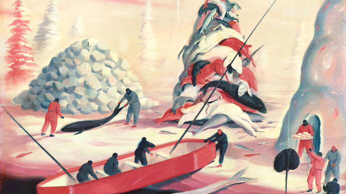 Ryan Heshka, Romance of Canada, 2015, acrylic and mixed media on wood, 40 x 50 cm