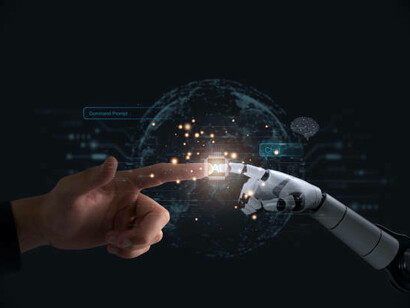 A young professional engaging with an AI chatbot to streamline business operations and gain insights for strategic decision-making