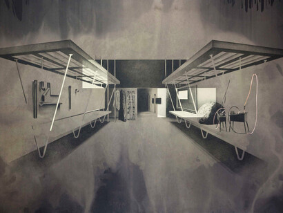 Tatiana Trouvé, Senza titolo, 2013, Penna su carta su tela, spiaggia, rame, 153 x 240 x 3.5 cm, -1, Collezione Giancarlo e Danna Olgiati, Lugano

