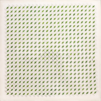 Monir Shahroudy Farmanfarmaian, Untitled, 1976, Mirror, reverse-glass painting, and plaster on wood
100 x 100 cm, Collection of Zahra Farmanfarmaian, Santa Fe © Monir Shahroudy Farmanfarmaian. Photo: Filipe Braga © Fundação de Serralves–Museu de Arte Contemporânea, Porto, Portugal