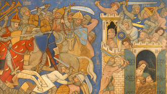 Ernest William Tristam, Reconstrucción de pintura mural medieval, Batalla de Judas Macabeo con Timoteo y Caída de Maspha