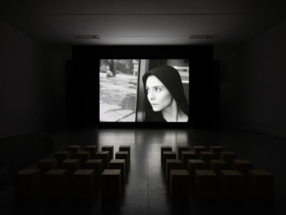 Shirin Neshat, Do u dare! Exhibition view. Courtesy of Lia Rumma Gallery. Photo by Marco Dapino