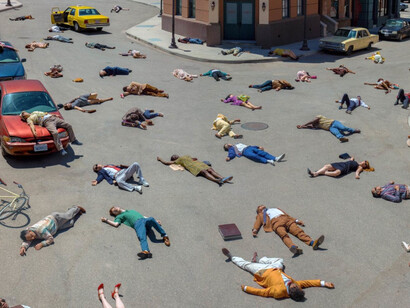 Alex Prager, Sleep, archival pigment print, 40x77.4 in (print), 101.6x196.6 cm, 42x79.5x2.5 inches (framed), 106.68x201.93 x 6.35 cm. Courtesy Alex Prager studio & Lehmann Maupin, New York, Hong Kong, Seoul, and London