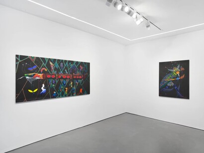 Rember Yahuarcani, Here lives the origin, exhibition view. Courtesy of Josh Lilley Gallery