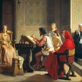 P.Saltini, Simon Memmi che per incarico del Petrarca sta ritraendo la Laura, 1863, Firenze, Galleria Palatina