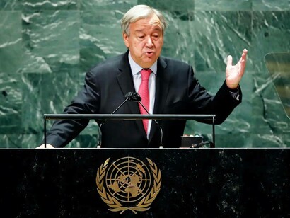 United Nations Secretary General Antonio Guterres addresses the 76th Session of the U.N. General Assembly in 2021, at United Nations headquarters in New York