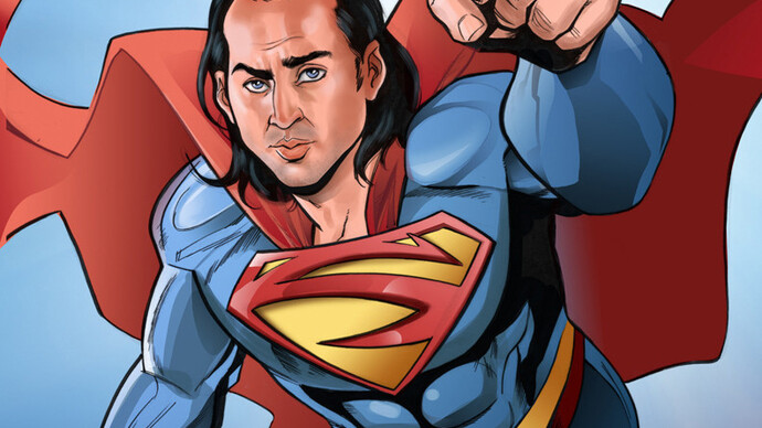 Ilustración con el rostro de Nicholas Cage como Superman