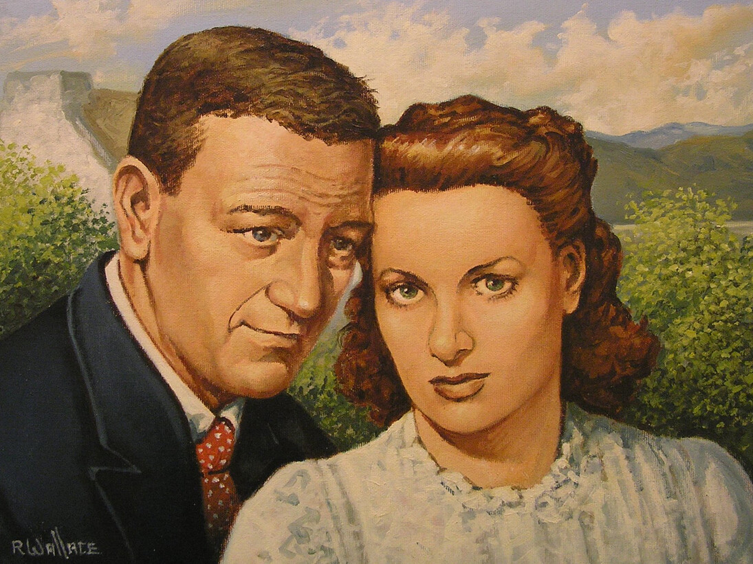 Roy Wallace, The Quite Man - John Wayne and Maureen O'Hara, oil on canvas board